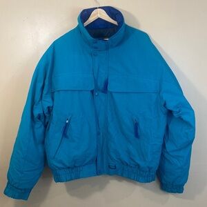 Vintage Eddie Bauer Men's Down Jacket Green and Blue Puffer Zip Pockets L
